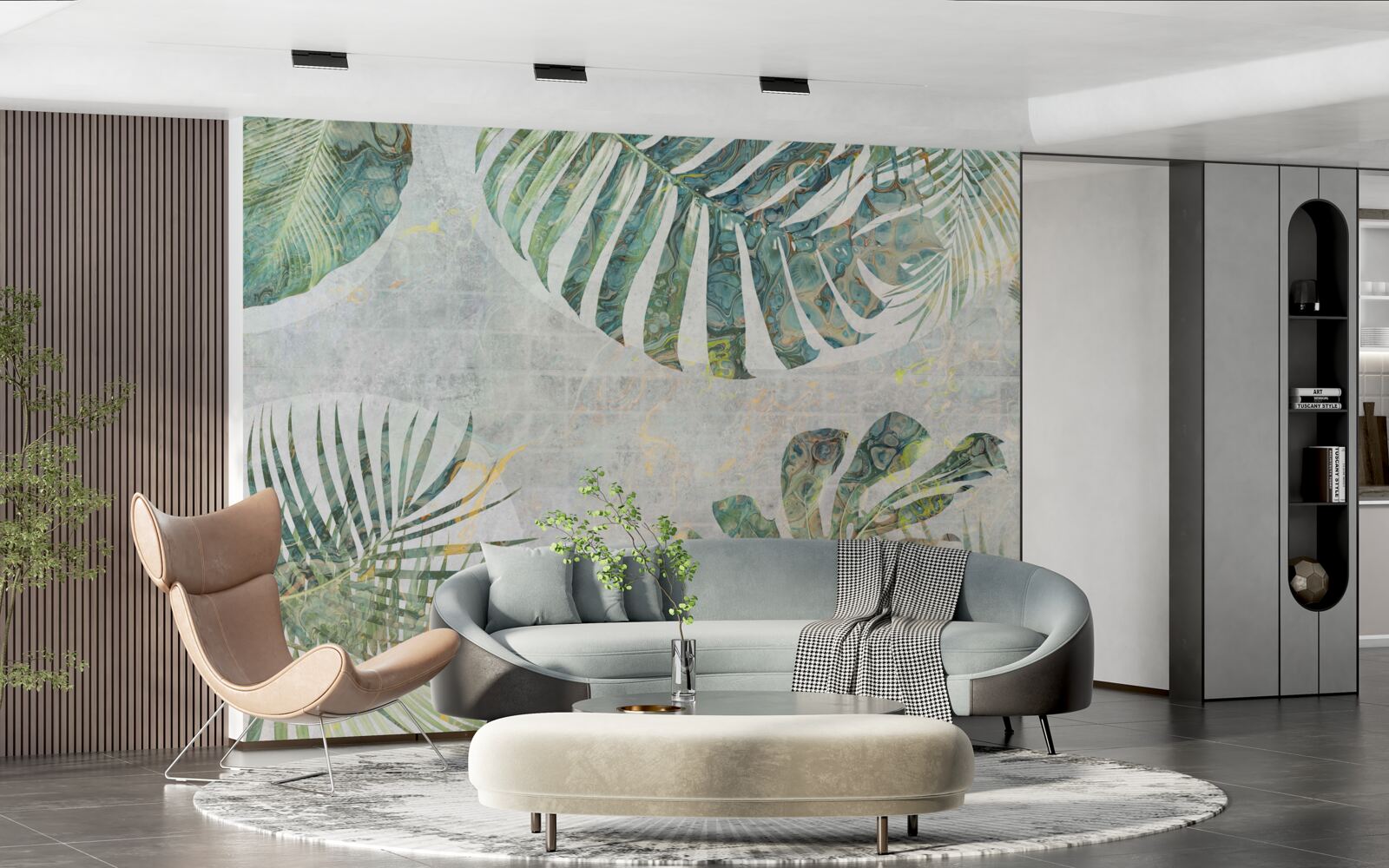 Фотошпалери велике листя пальми, монстери та папороті