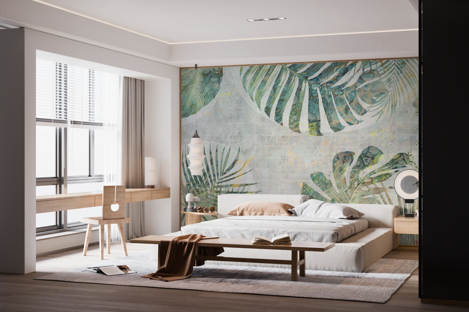 Фотошпалери велике листя пальми, монстери та папороті