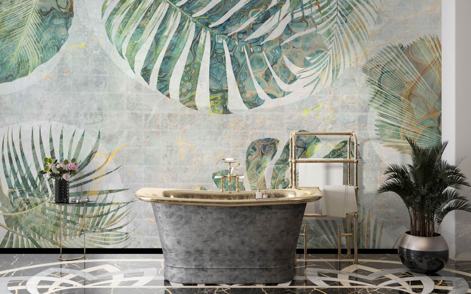 Фотошпалери велике листя пальми, монстери та папороті