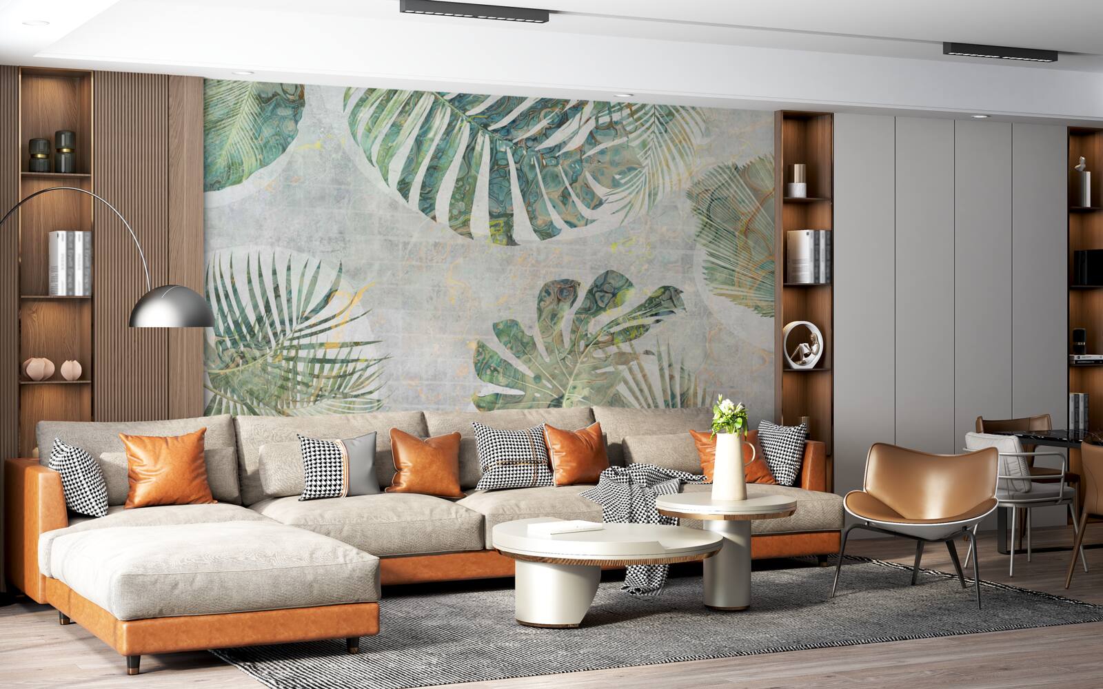 Фотошпалери велике листя пальми, монстери та папороті