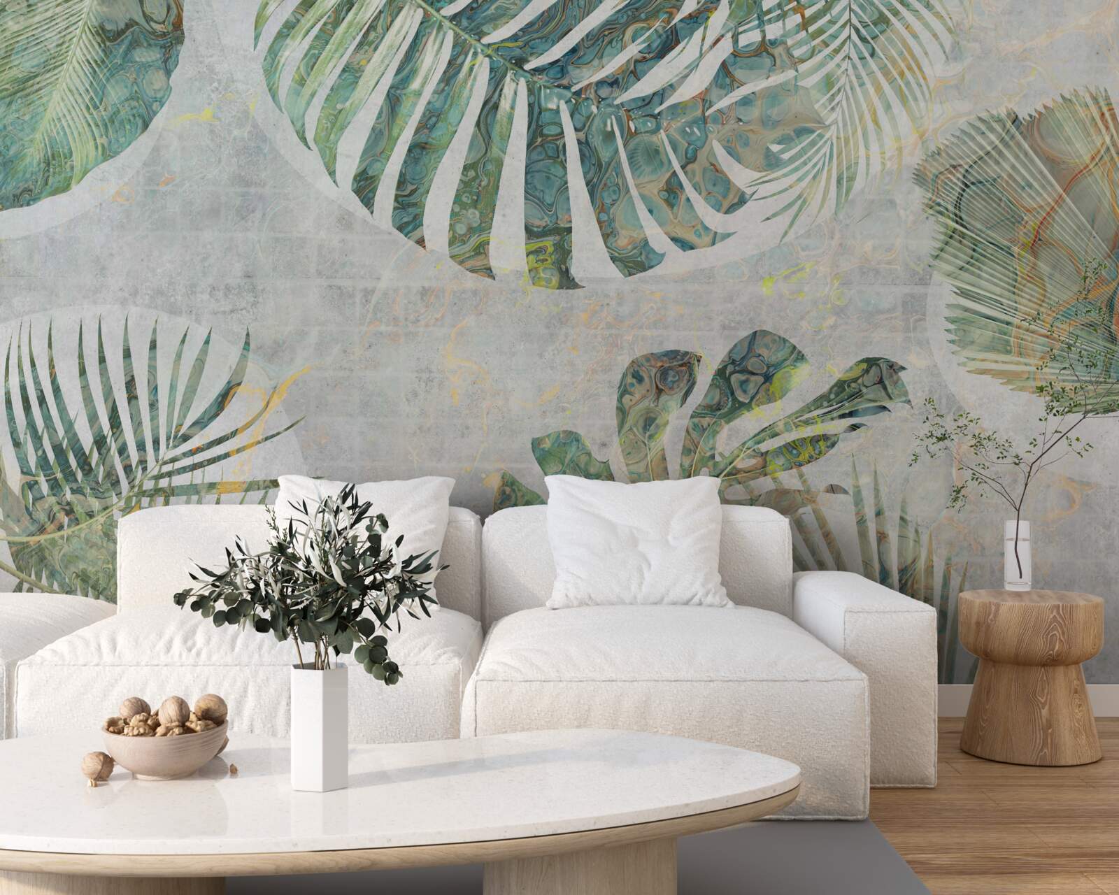 Фотошпалери велике листя пальми, монстери та папороті