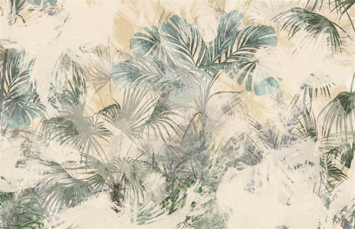 Фотошпалери пальмове листя і монстера в зеленому кольорі