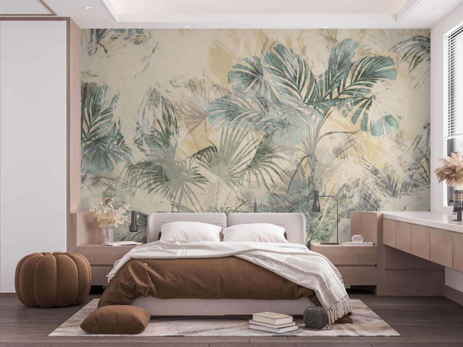 Фотошпалери пальмове листя і монстера в зеленому кольорі