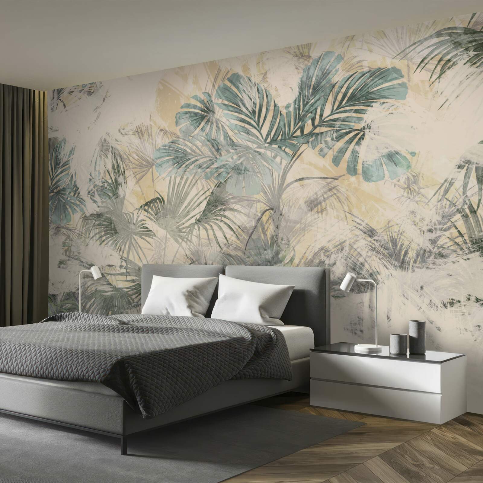 Фотошпалери пальмове листя і монстера в зеленому кольорі