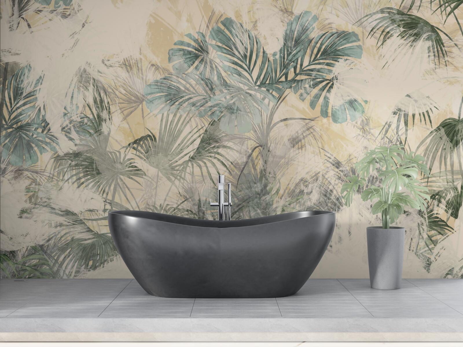 Фотошпалери пальмове листя і монстера в зеленому кольорі