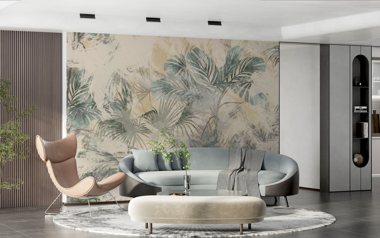 Фотошпалери пальмове листя і монстера в зеленому кольорі