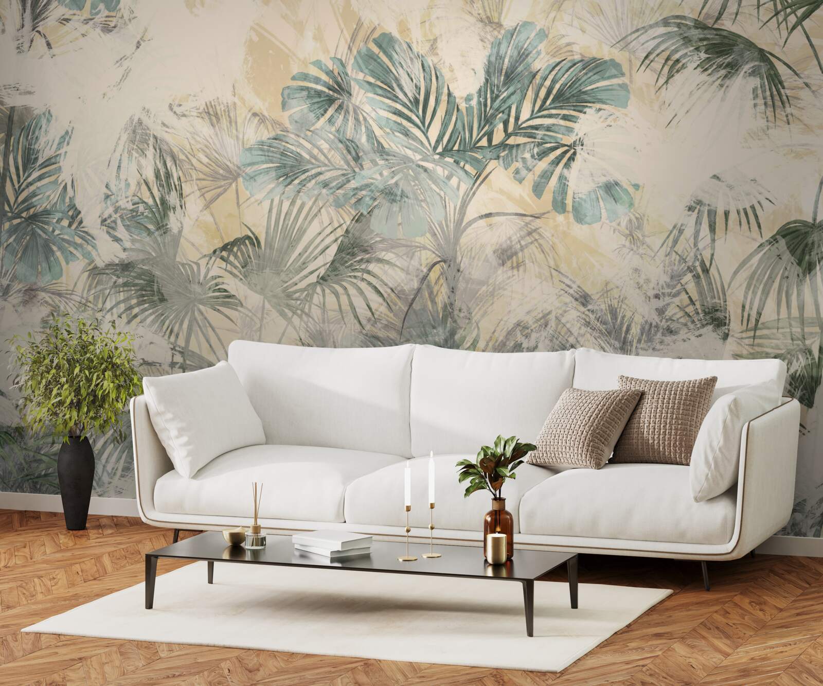 Фотошпалери пальмове листя і монстера в зеленому кольорі