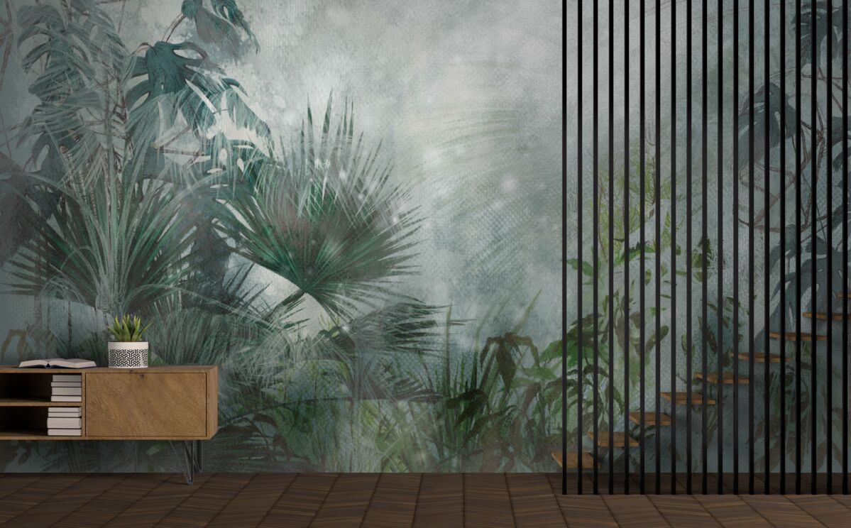 Фотошпалери тропічний ранок на воді, оповитій туманом