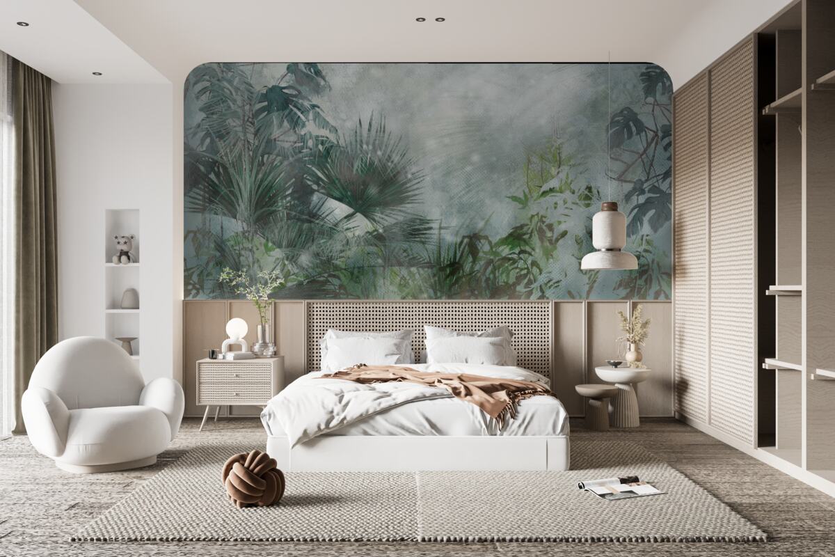 Фотошпалери тропічний ранок на воді, оповитій туманом