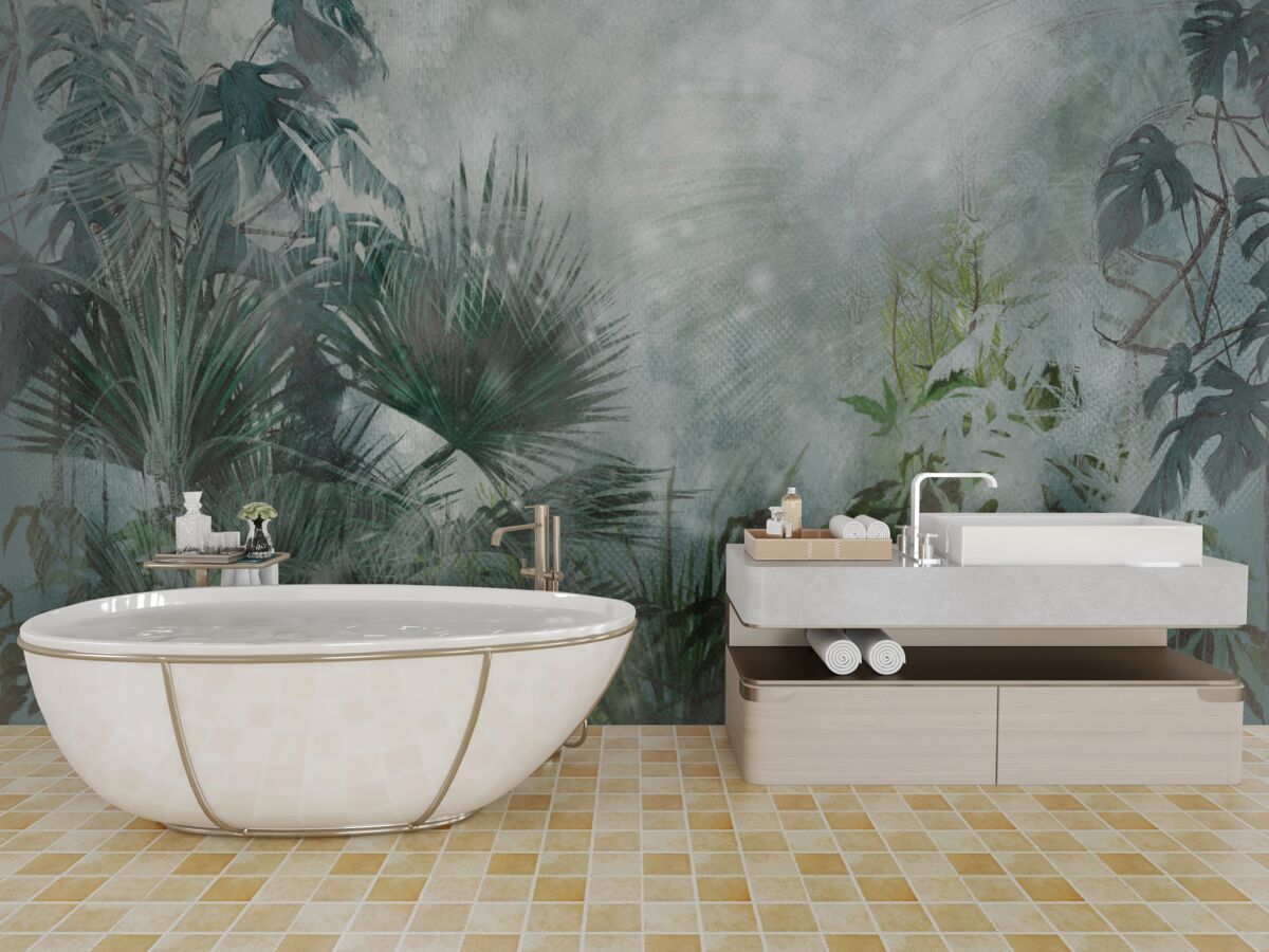 Фотошпалери тропічний ранок на воді, оповитій туманом