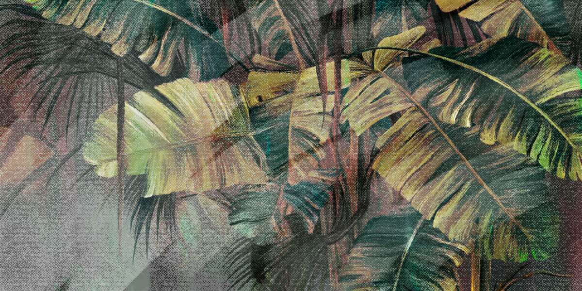 Фотошпалери пальмове листя, густе і пишне, під проливним дощем