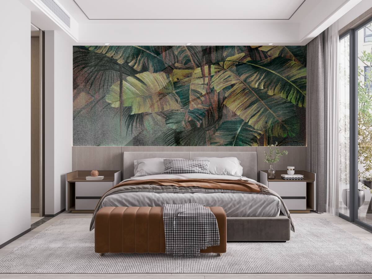 Фотошпалери пальмове листя, густе і пишне, під проливним дощем