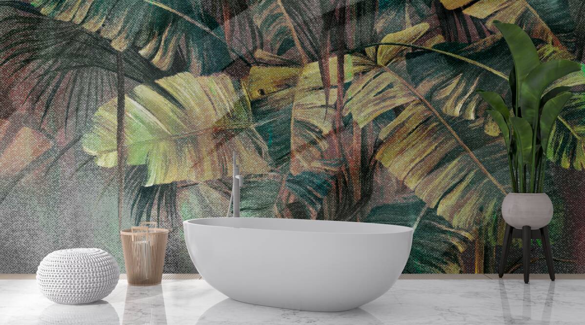 Фотошпалери пальмове листя, густе і пишне, під проливним дощем