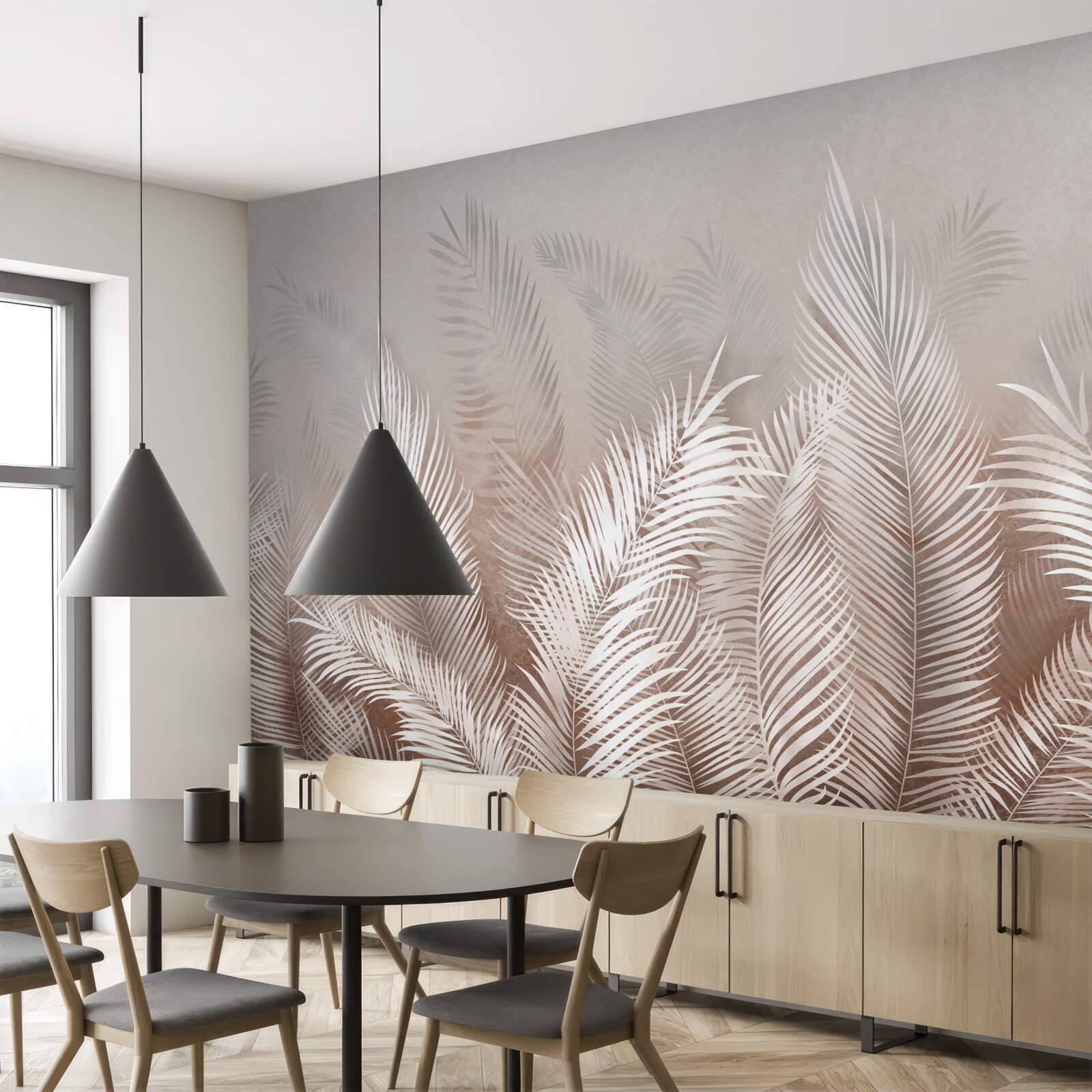 Фотошпалери пальмове листя в бежевих відтінках