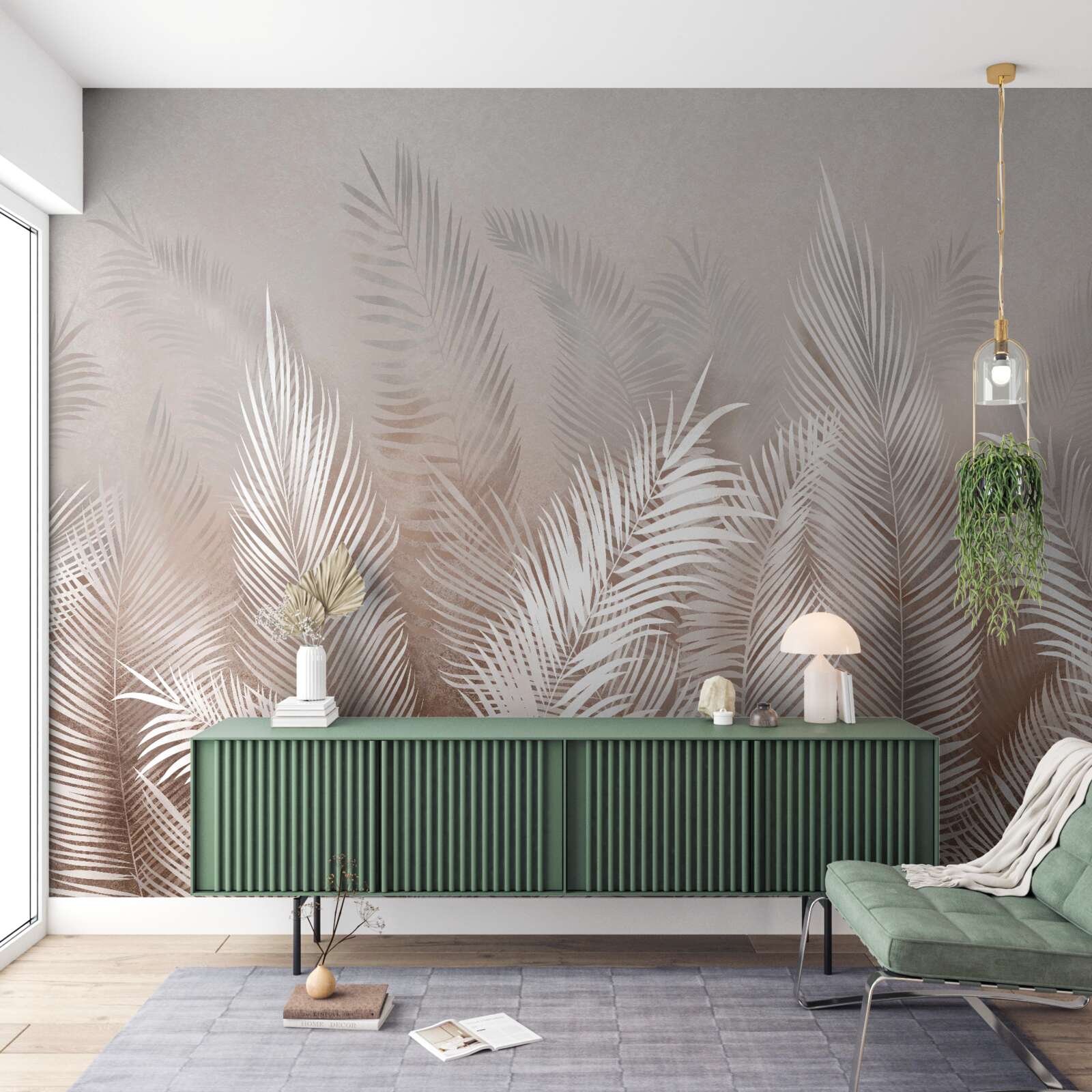 Фотошпалери пальмове листя в бежевих відтінках