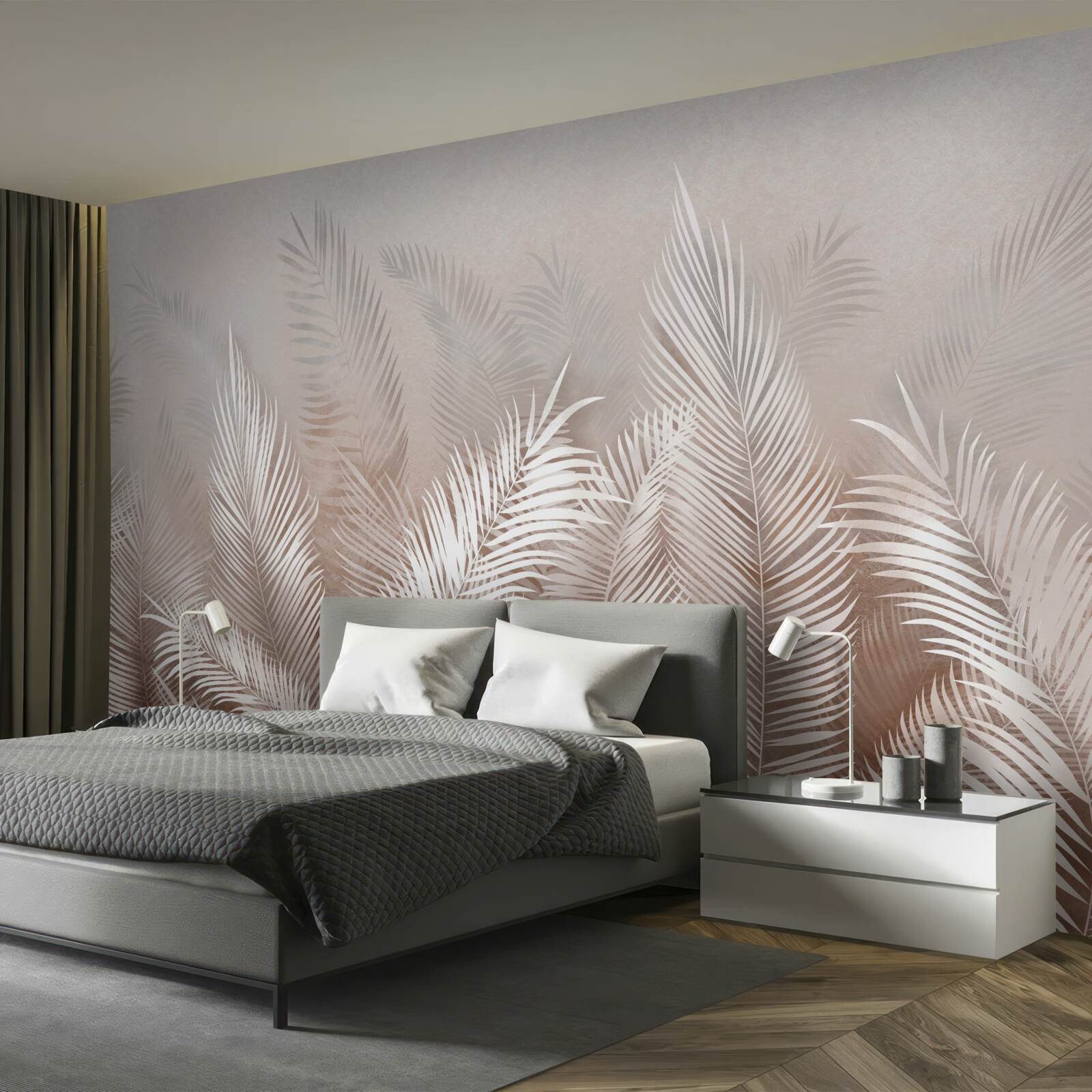 Фотошпалери пальмове листя в бежевих відтінках
