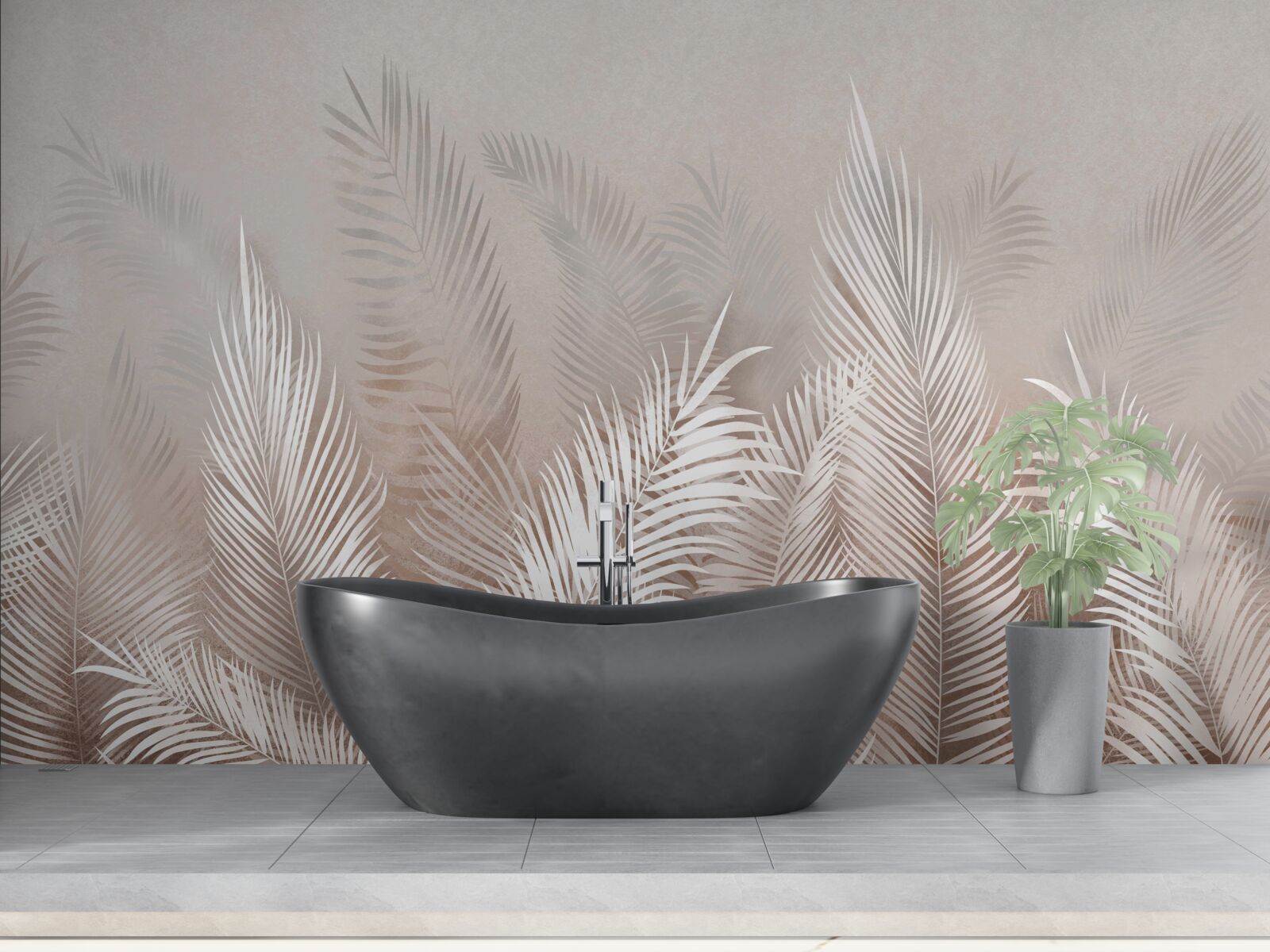 Фотошпалери пальмове листя в бежевих відтінках