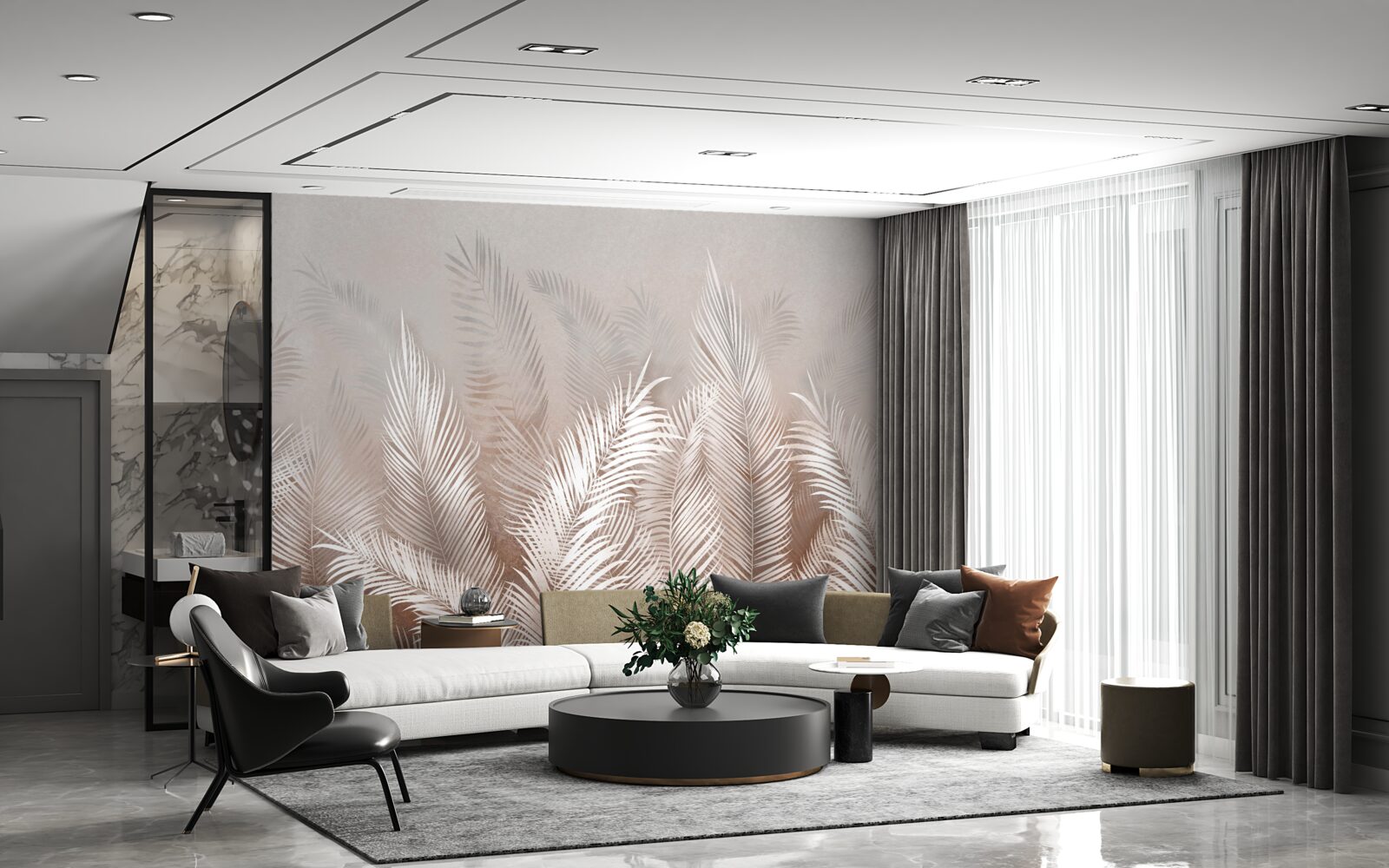 Фотошпалери пальмове листя в бежевих відтінках