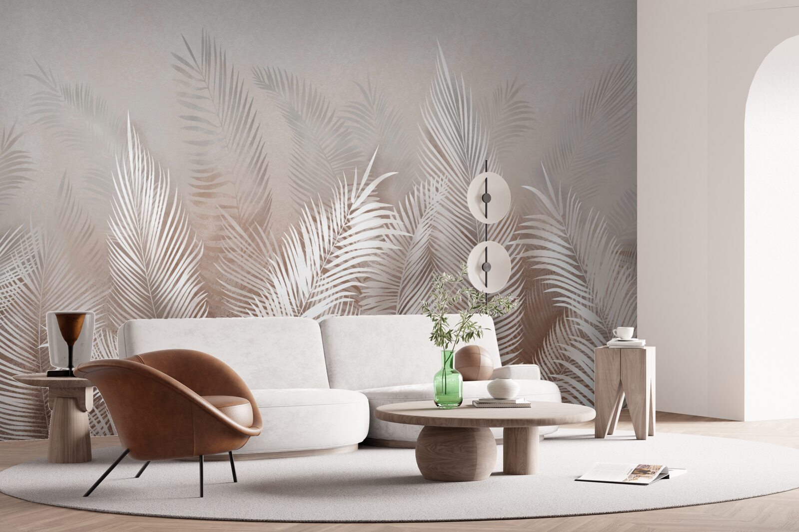 Фотошпалери пальмове листя в бежевих відтінках