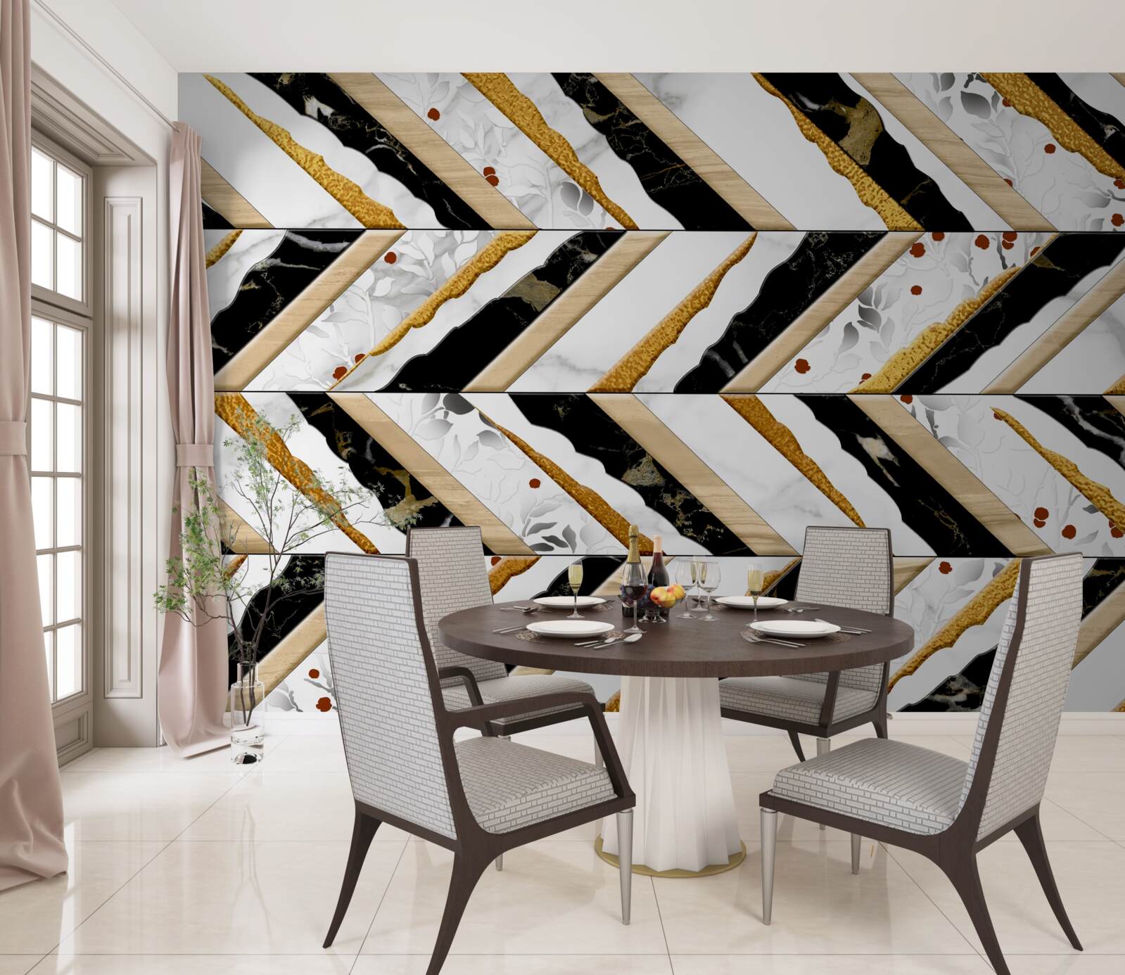 Фотошпалери сліпучі лінії танцюють зигзаг у дзеркальному відображенні