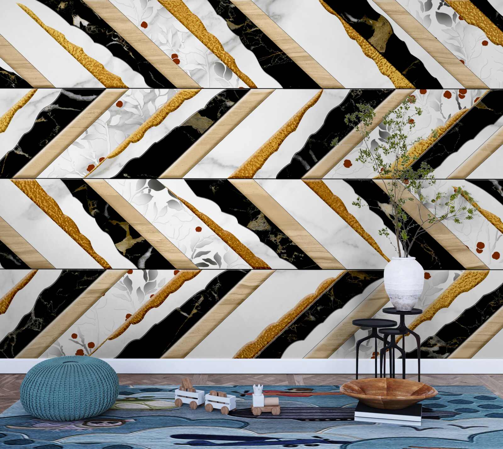 Фотошпалери сліпучі лінії танцюють зигзаг у дзеркальному відображенні