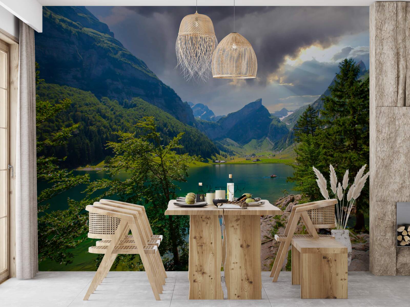 Фотошпалери гірське озеро скоро вкриється дощовими хмарами