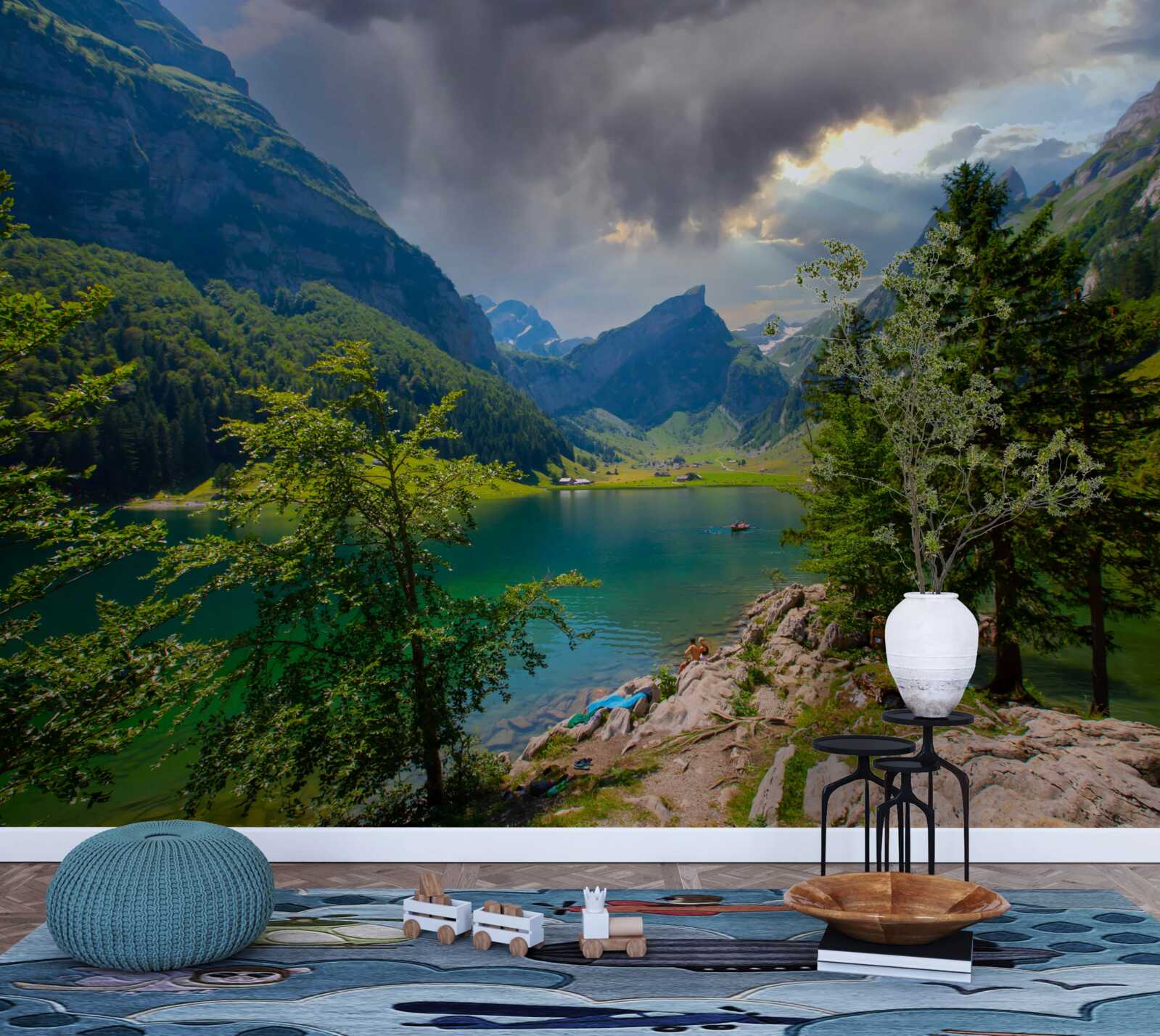 Фотошпалери гірське озеро скоро вкриється дощовими хмарами