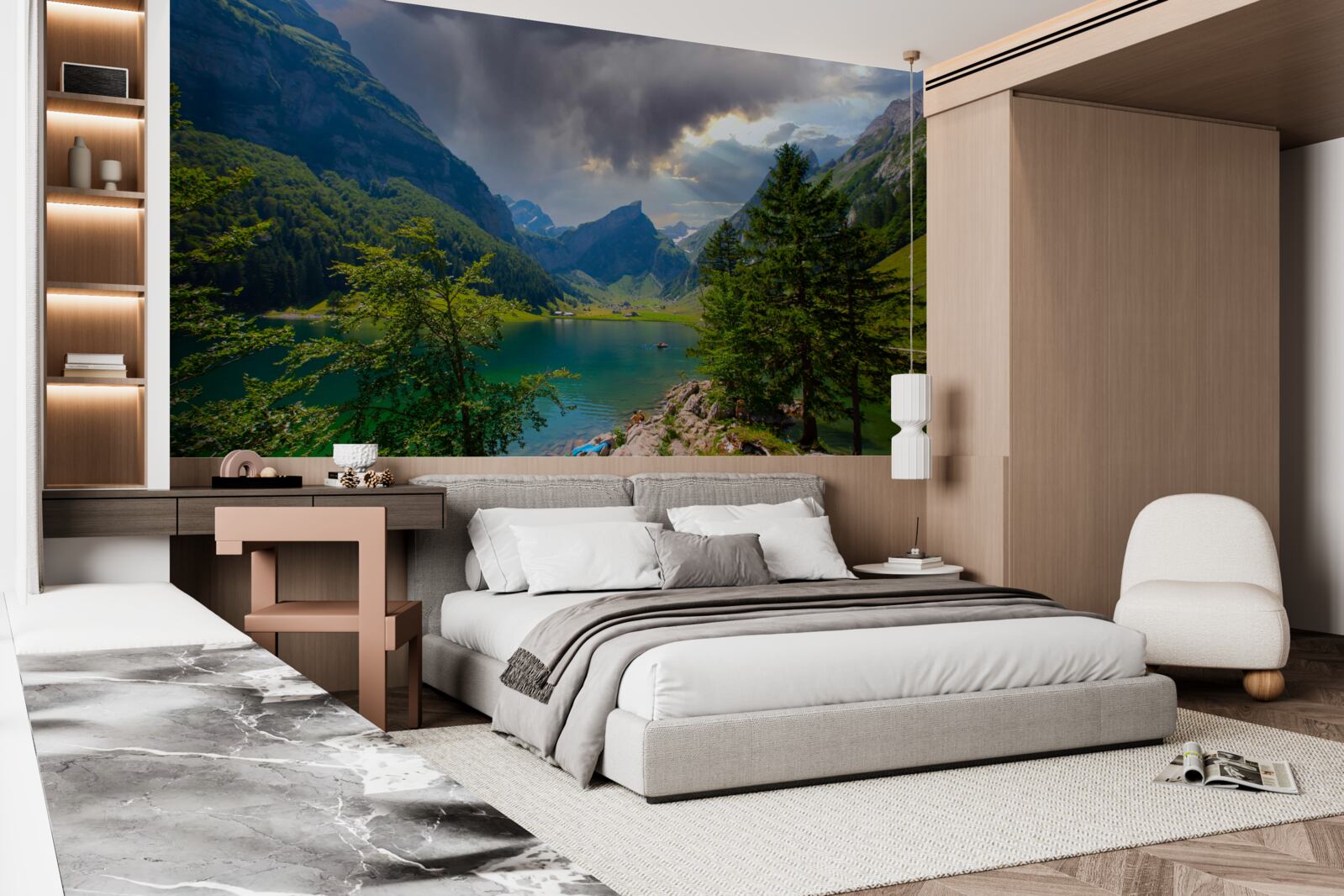 Фотошпалери гірське озеро скоро вкриється дощовими хмарами