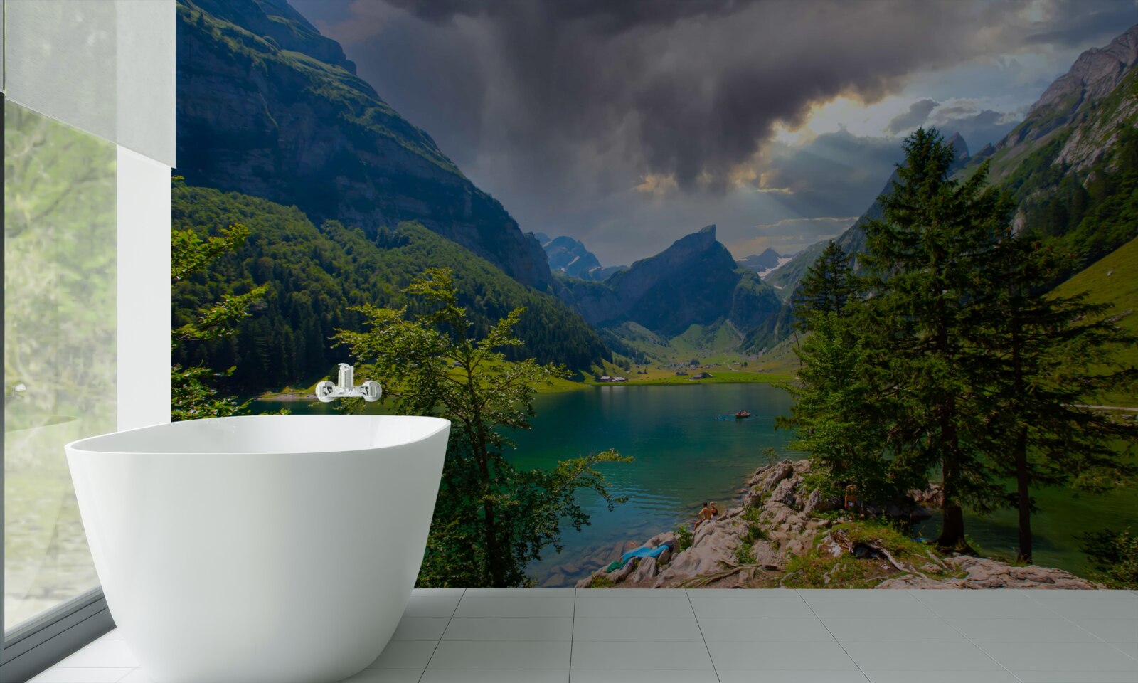 Фотошпалери гірське озеро скоро вкриється дощовими хмарами