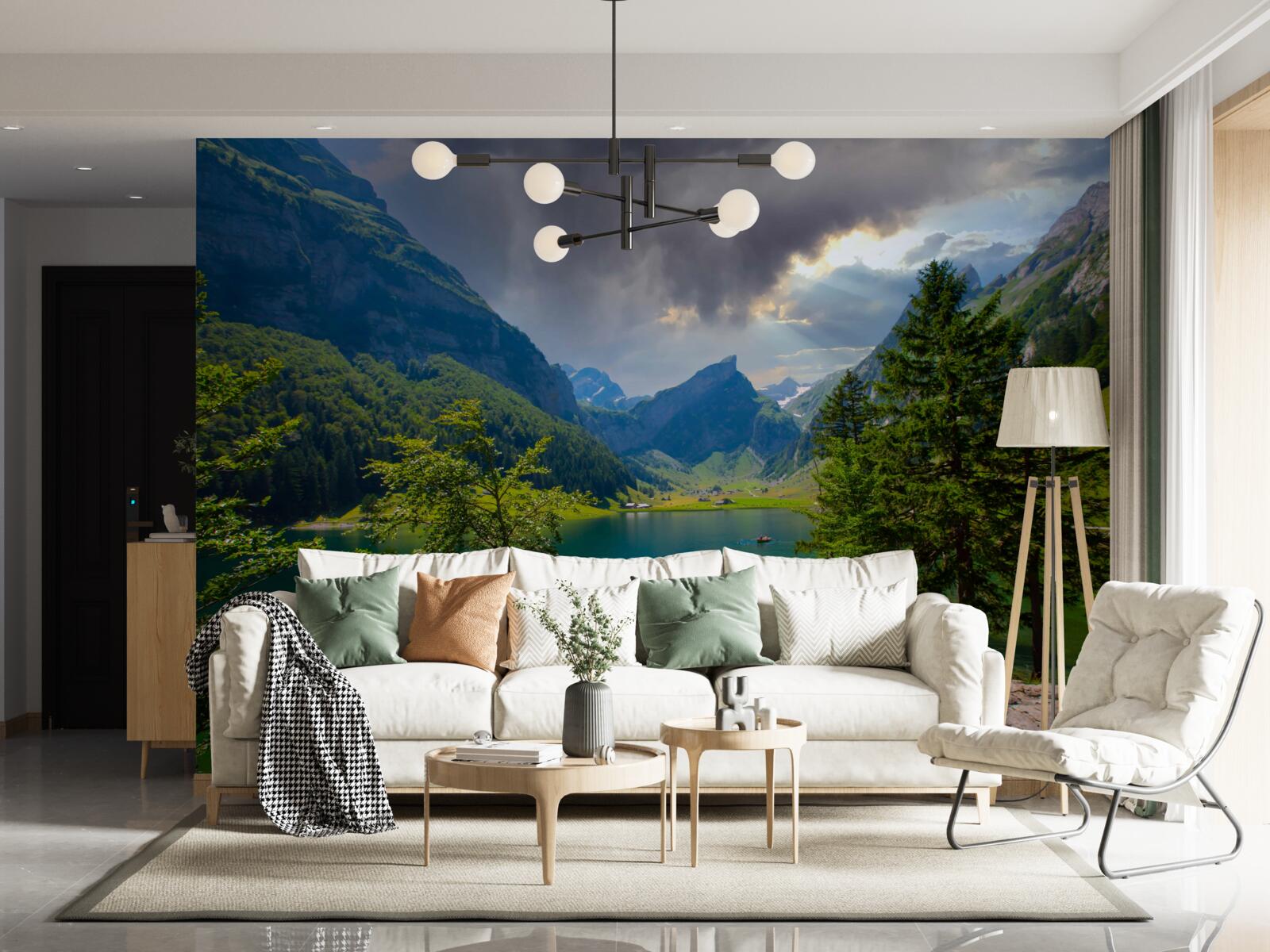 Фотошпалери гірське озеро скоро вкриється дощовими хмарами