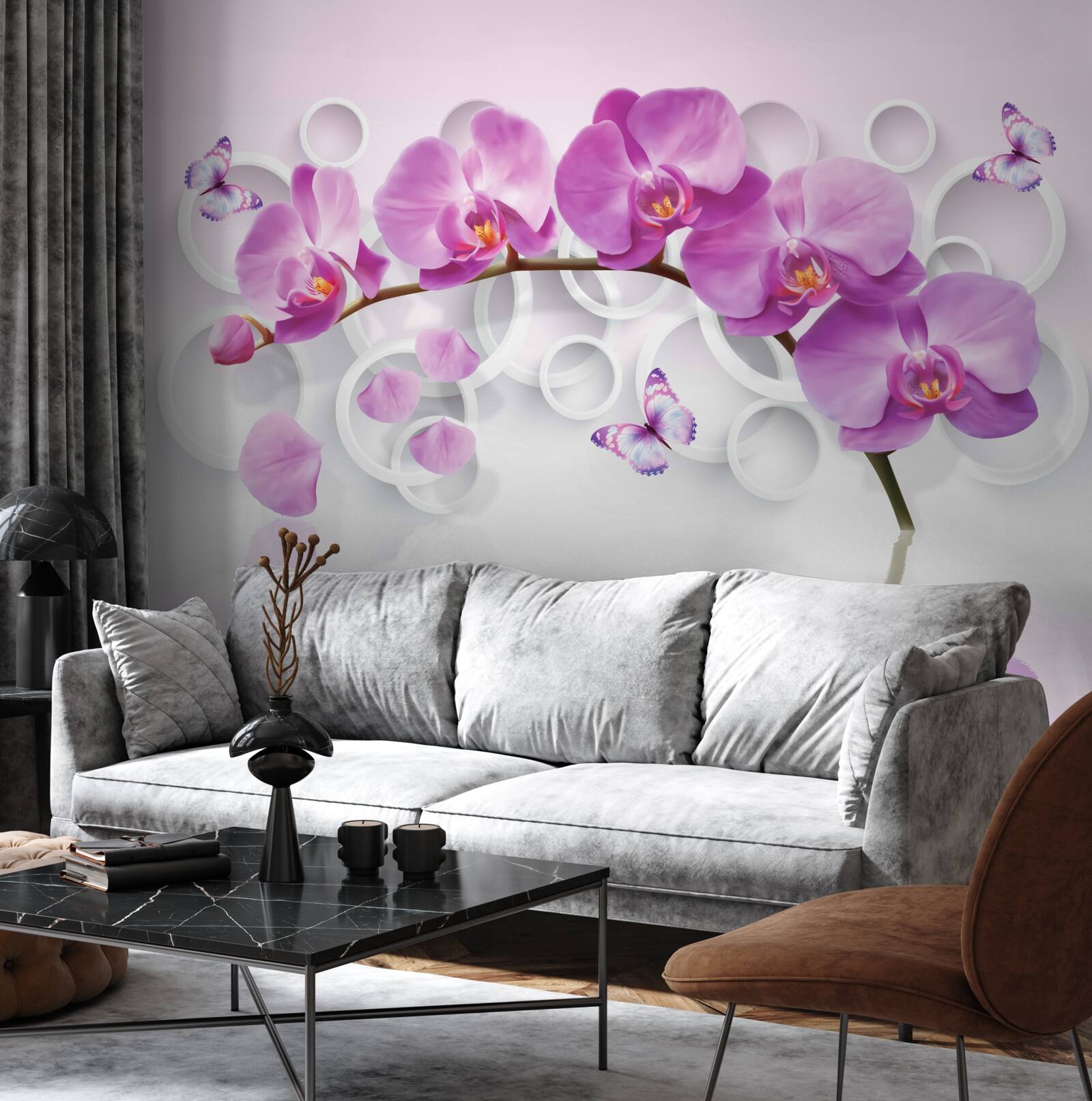 Фотошпалери стовбур великої орхідеї, прикрашений квітами