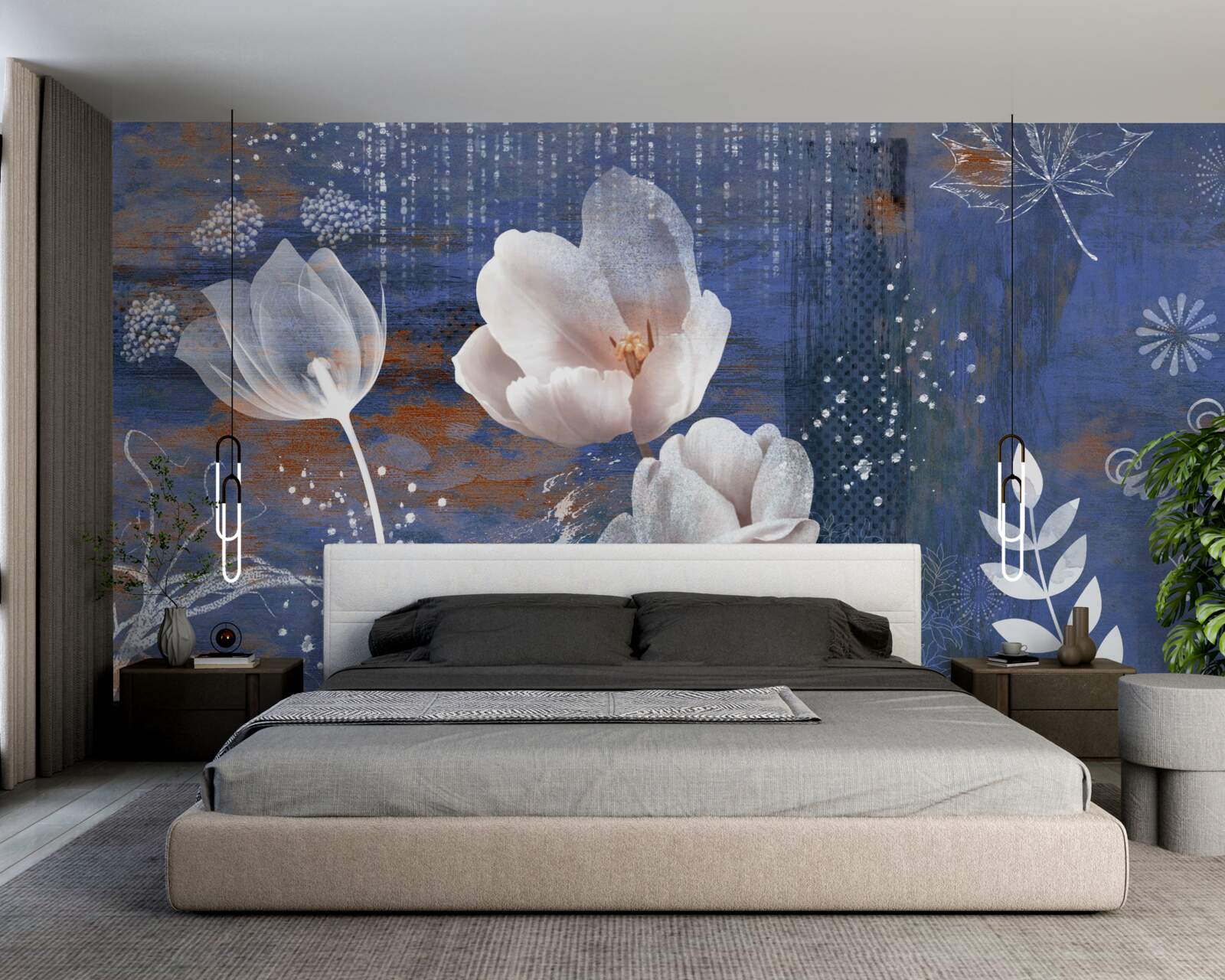 Фотошпалери ажурні тюльпани з білими бутонами