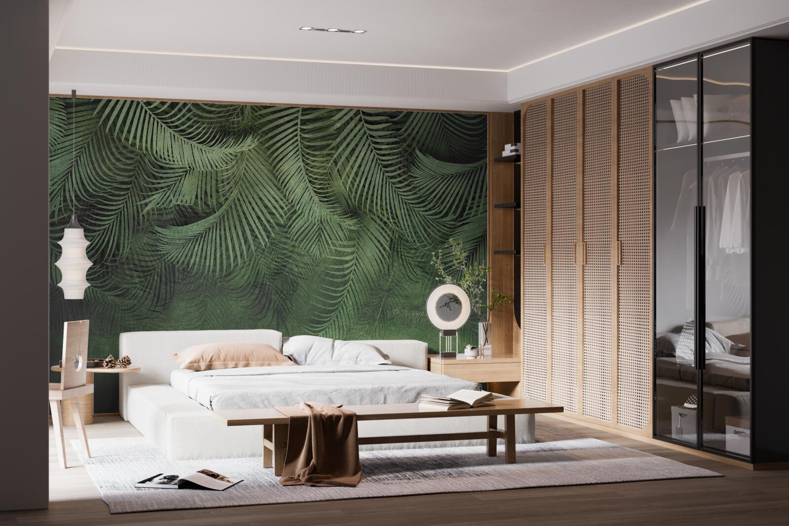 Фотошпалери листя вечірньої пальми густе