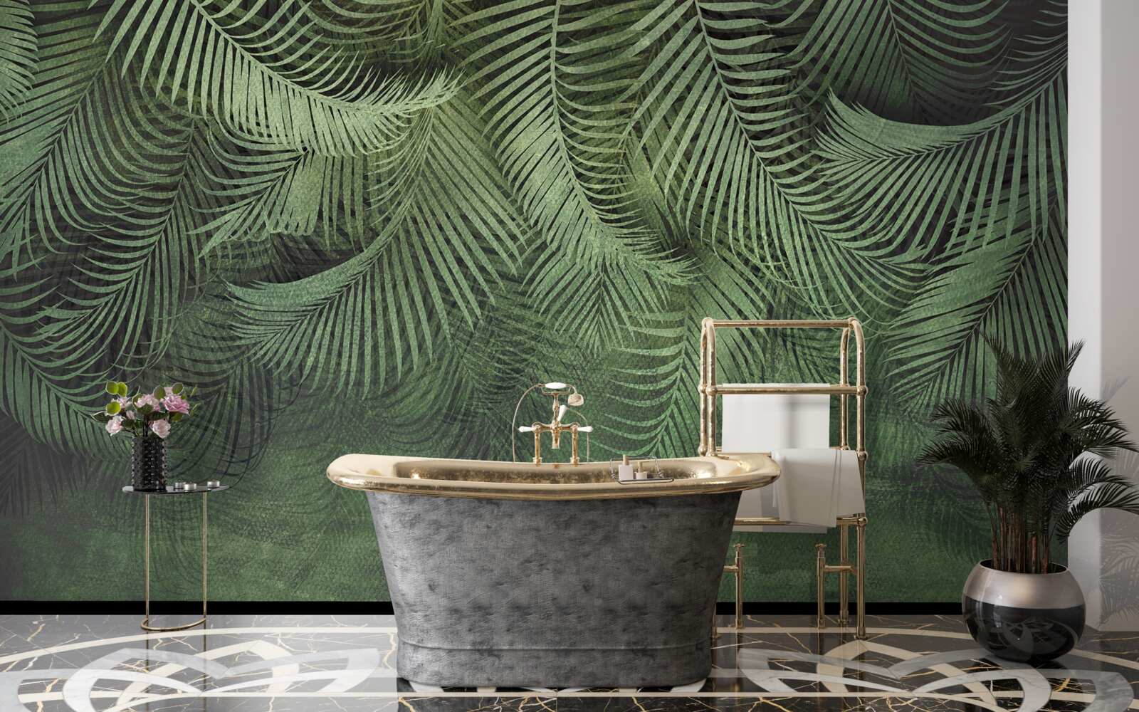 Фотошпалери листя вечірньої пальми густе