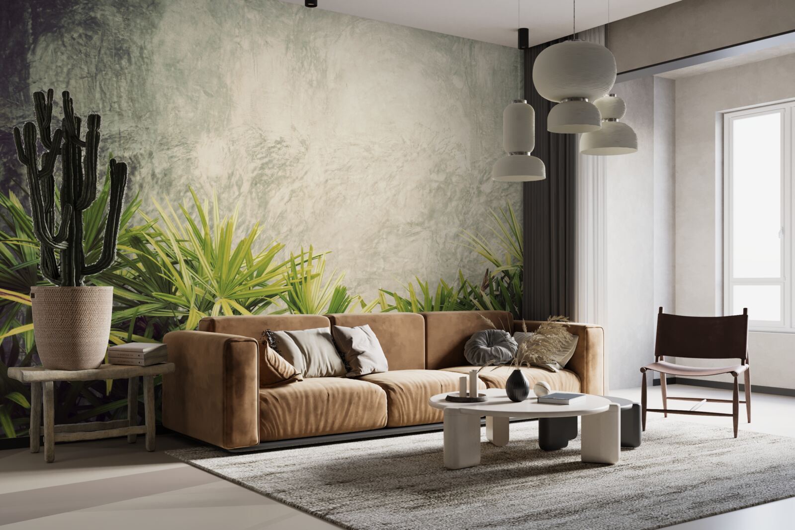 Фотошпалери туманна ковдра огортає зелені рослини в джунглях