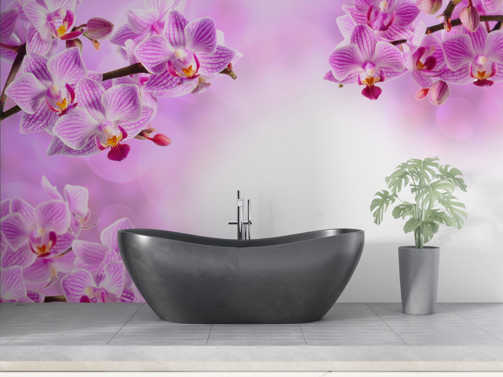 Фотошпалери бузкові гілки орхідеї, вкриті квітами