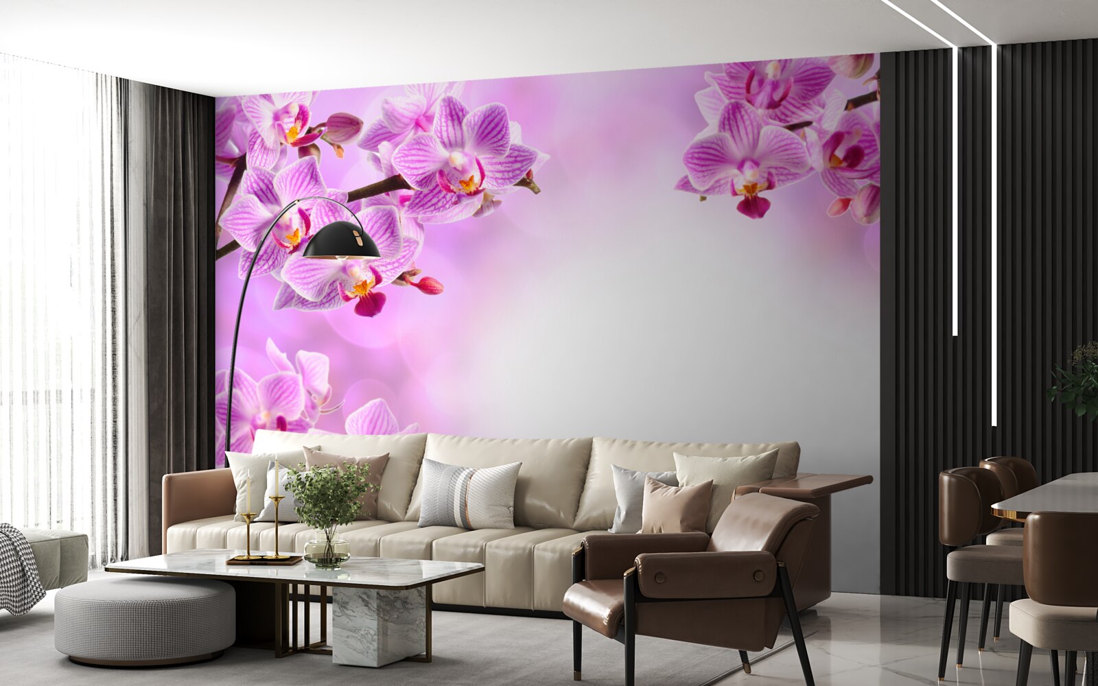 Фотошпалери бузкові гілки орхідеї, вкриті квітами