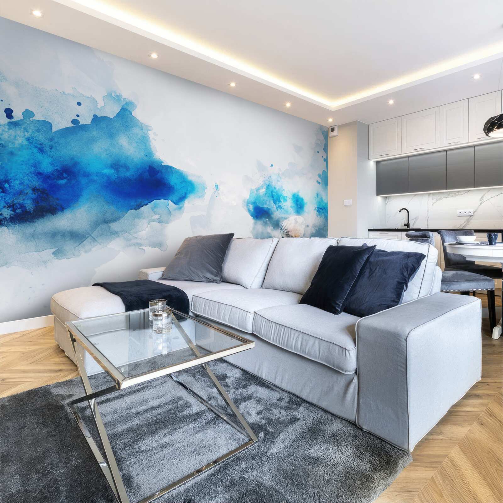 Фотошпалери легка блакитна пляма на світлому полотні