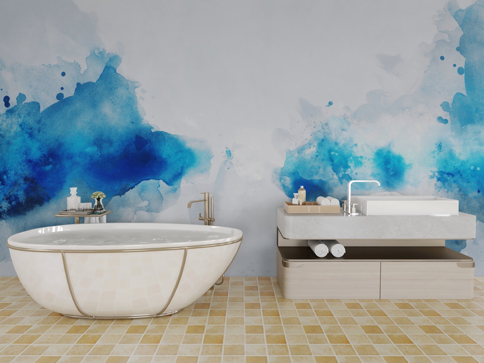 Фотошпалери легка блакитна пляма на світлому полотні