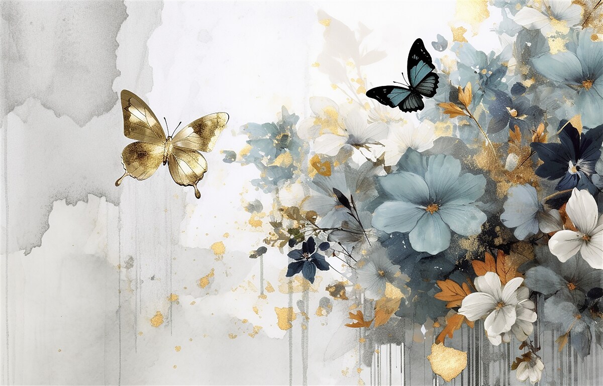 Фотошпалери розкішно розвинені бутони та райдужні метелики