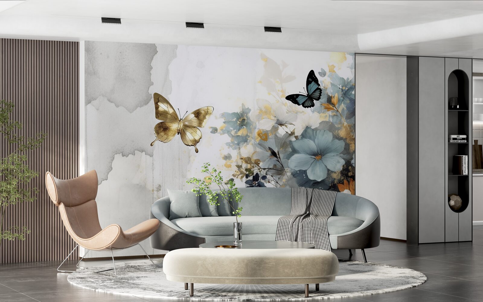 Фотошпалери розкішно розвинені бутони та райдужні метелики