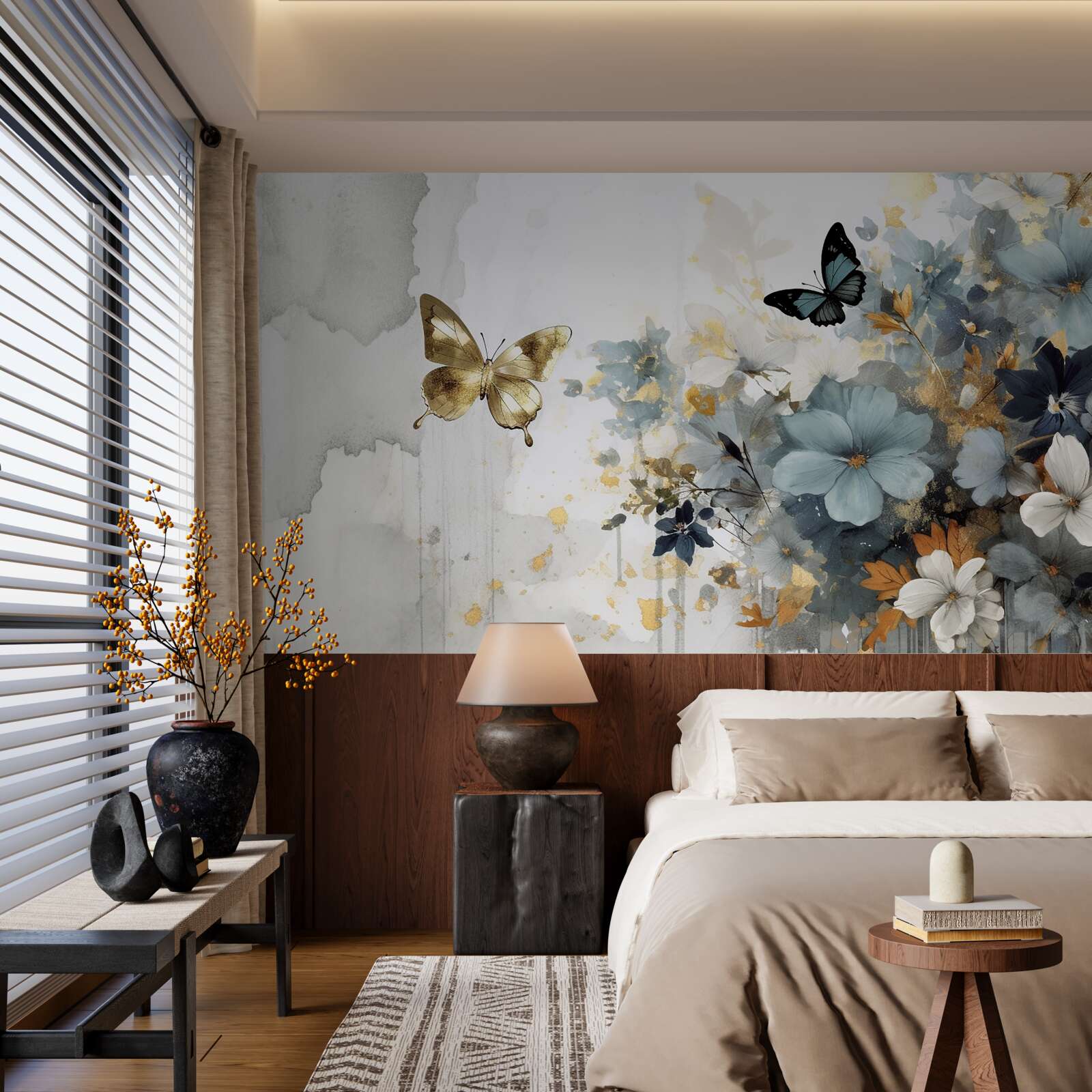 Фотошпалери розкішно розвинені бутони та райдужні метелики