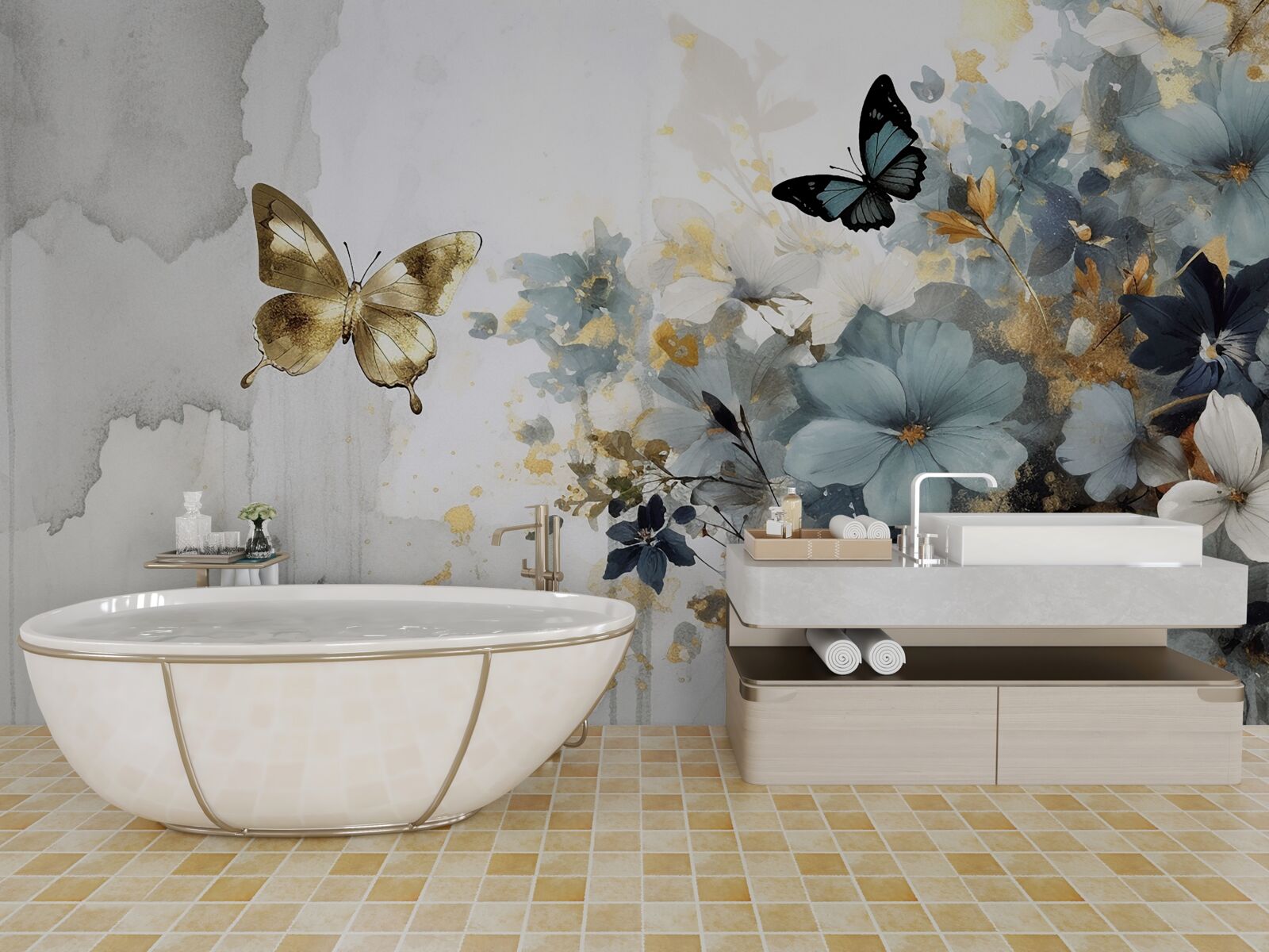 Фотошпалери розкішно розвинені бутони та райдужні метелики