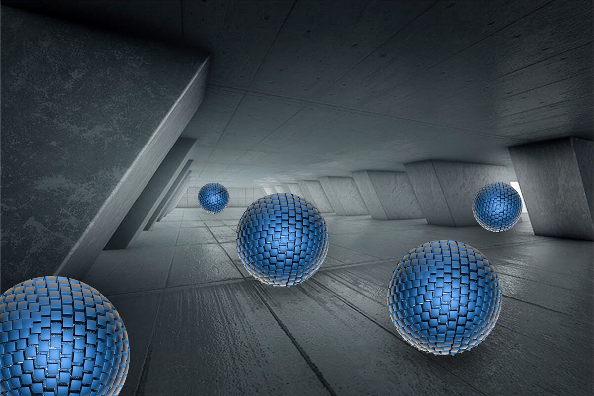 Фотошпалери нескінченний сірий прохід і сині кульки
