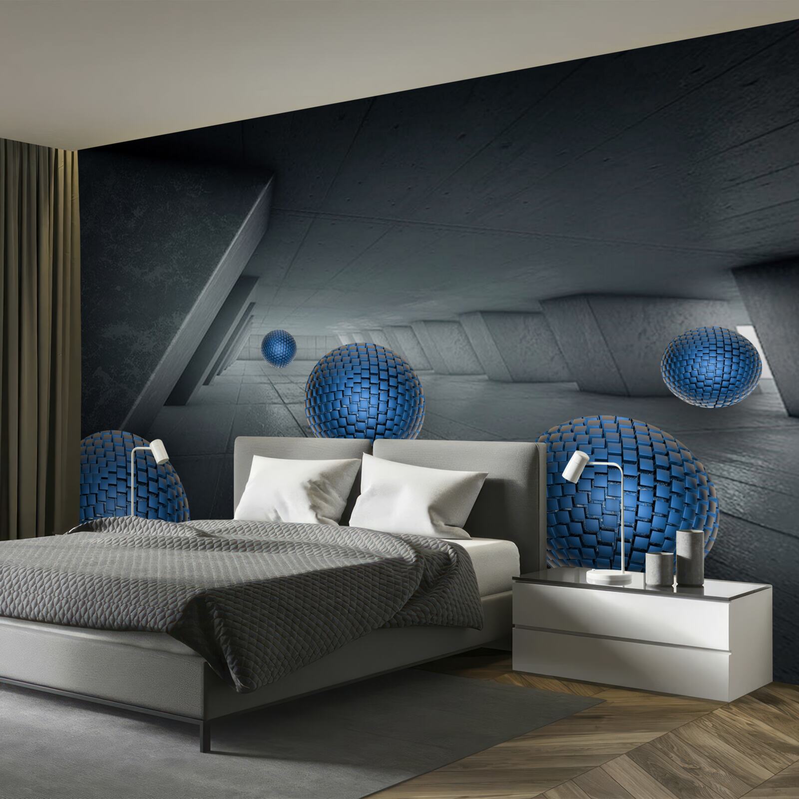 Фотошпалери нескінченний сірий прохід і сині кульки