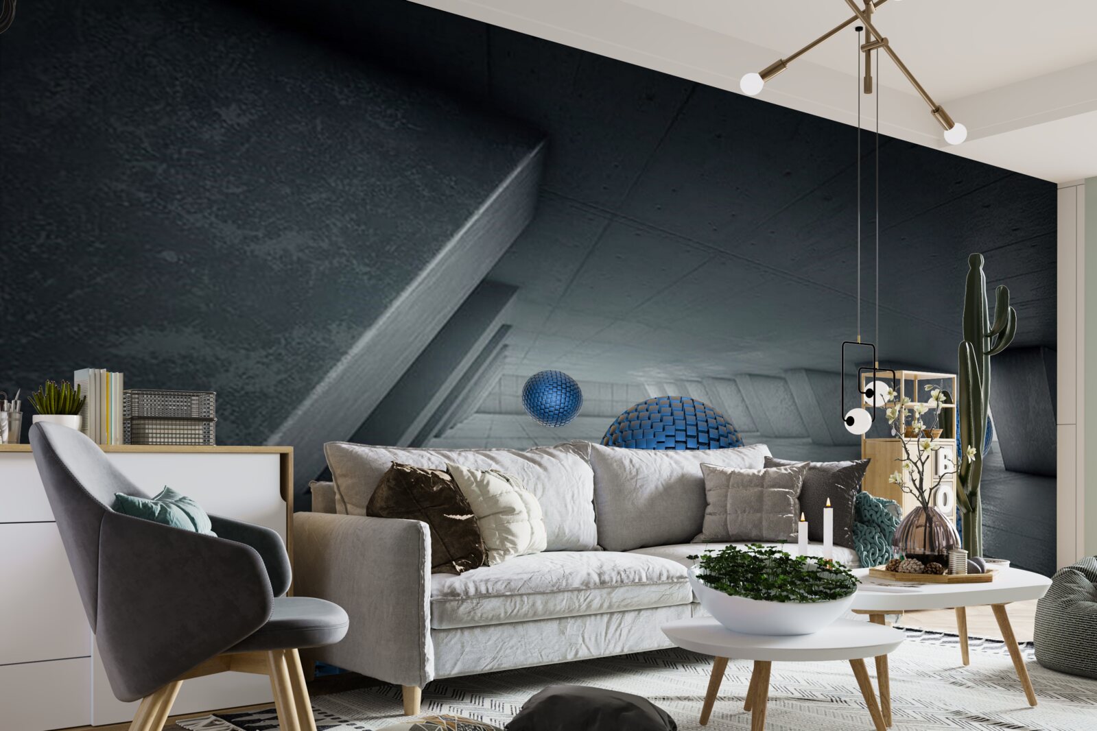 Фотошпалери нескінченний сірий прохід і сині кульки