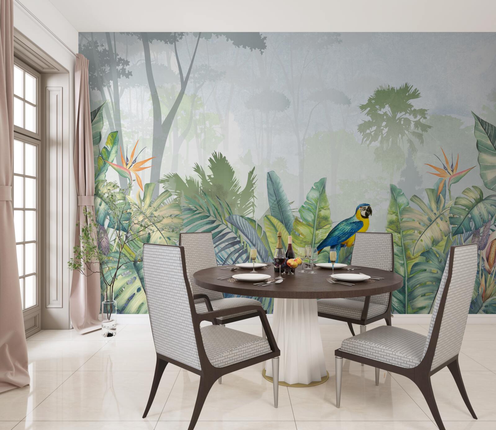 Фотошпалери папуга відпочиває на пальмовому листі