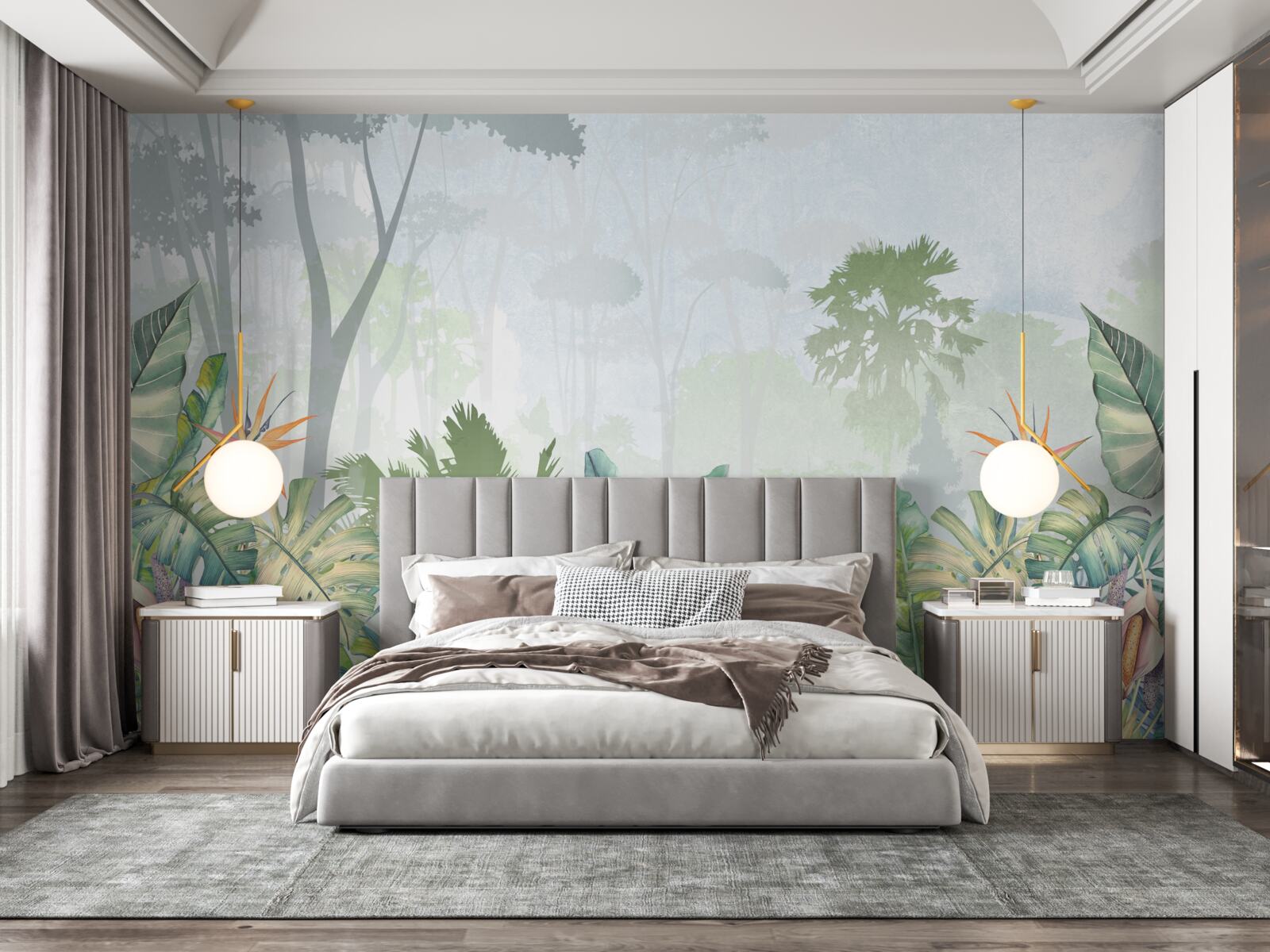 Фотошпалери папуга відпочиває на пальмовому листі