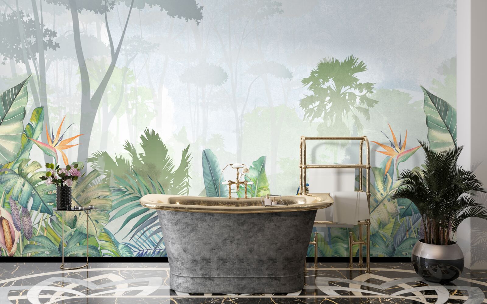 Фотошпалери папуга відпочиває на пальмовому листі