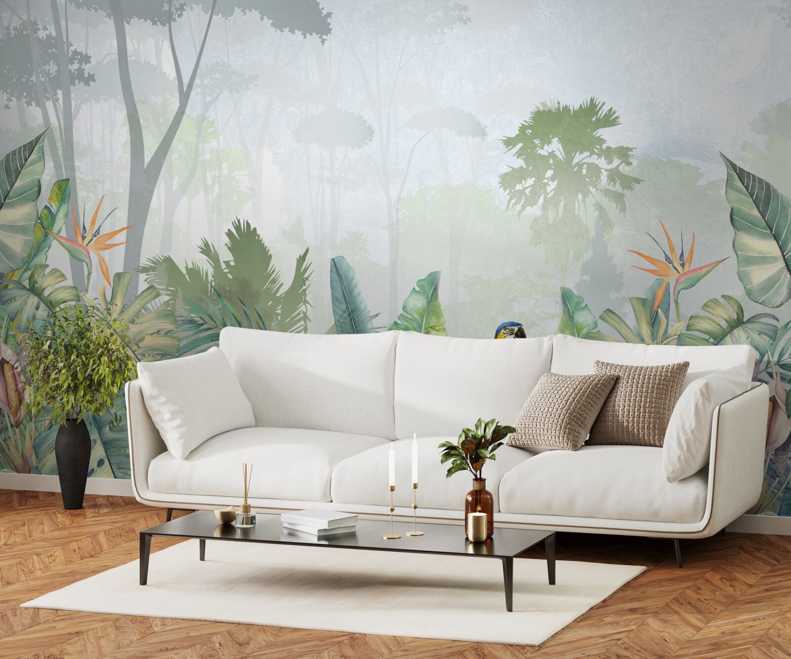 Фотошпалери папуга відпочиває на пальмовому листі